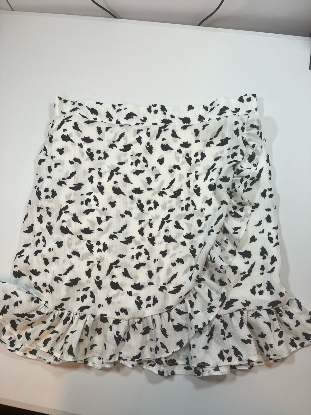 Wild Honey Black White Animal Print Ruffle Mini Skirt